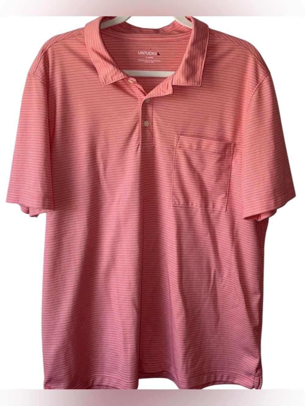 UNTUCKit Polo Shirt XL Pink Striped Short Sleeve Cotton Blend Casual Pocket - Picture 1 of 4